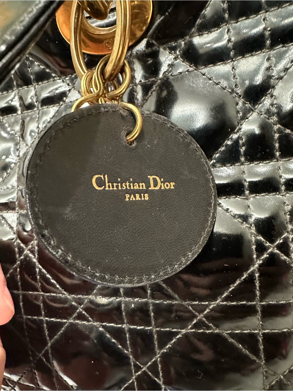 Christian Dior Med Lady Dior Black Patent Cannage Quilted Leather Gold Hardware - Picture 9 of 17
